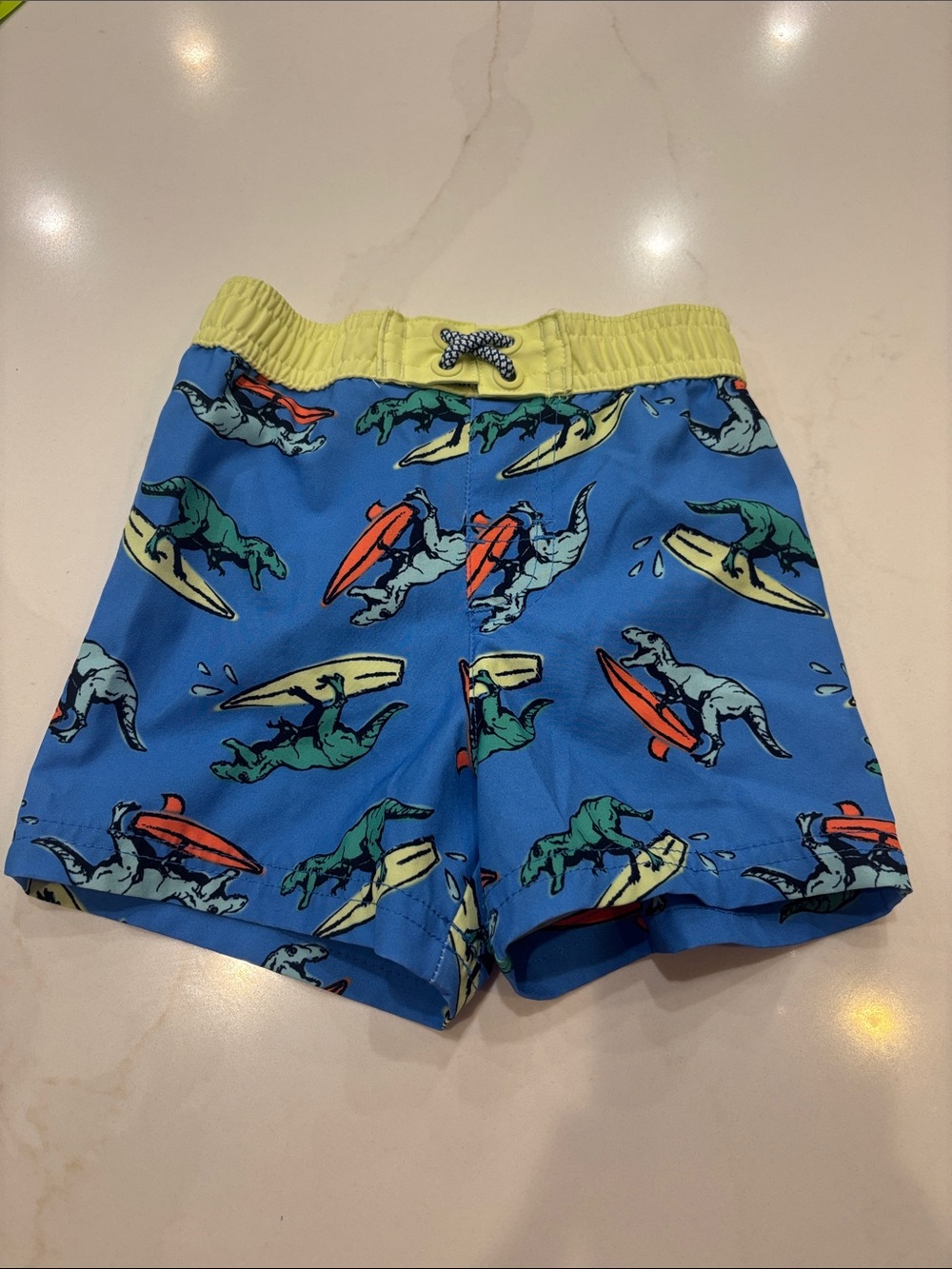 wonder nation Blue Dinosaur Surf Swim Shorts with Yellow Waistband